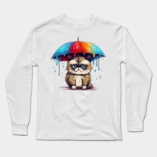 Cute anime kitty with a rainbow umbrella Long Sleeve T-Shirt